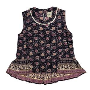 Sea New York Sleeveless Silk Top Ruffle Hem Blue Purple Floral Size 2
